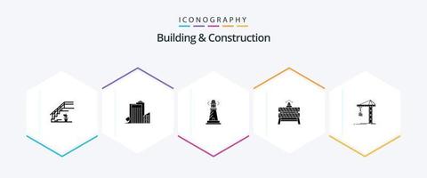 Building And Construction 25 Glyph icon pack including stop. barrier. tower. ocean. light vector