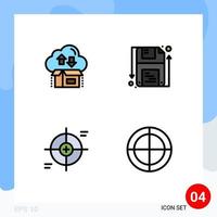 Mobile Interface Filledline Flat Color Set of 4 Pictograms of box crosshair package guarder reticle Editable Vector Design Elements