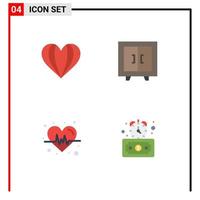 conjunto moderno de 4 iconos planos pictograma de corazón de paraguas como elementos de diseño de vector editables de temporizador interior