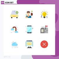 grupo universal de símbolos de iconos de 9 colores planos modernos de elementos de diseño de vectores editables de clima empresarial de nube móvil lluvia