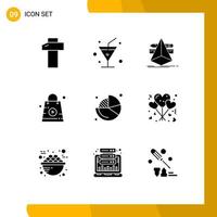 Universal Icon Symbols Group of 9 Modern Solid Glyphs of balloons finance tools chart bag Editable Vector Design Elements