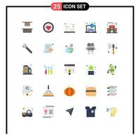 Pictogram Set of 25 Simple Flat Colors of education building online hot learning international Editable Vector Design Elements