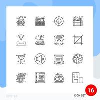 Pack of 16 creative Outlines of device farm keyboard apples mark Editable Vector Design Elements