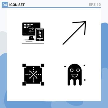 conjunto de 4 glifos sólidos vectoriales en cuadrícula para elementos de diseño vectorial editables en forma de celda de desarrollo informático vector