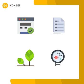 conjunto de pictogramas de 4 iconos planos simples del navegador elementos de diseño vectorial editables de hoja de factura ecológica vector