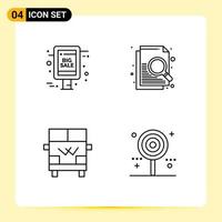 Set of 4 Modern UI Icons Symbols Signs for big sale van sale notice search candy Editable Vector Design Elements