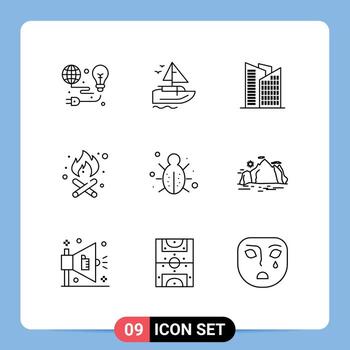 9 concepto de esquema para sitios web móviles y aplicaciones red error buque fuego lugar camping elementos de diseño vectorial editables vector