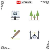 Editable Vector Line Pack of 4 Simple Flat Icons of ad baseball billboard nature sports Editable Vector Design Elements