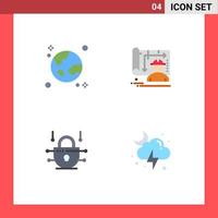 Modern Set of 4 Flat Icons Pictograph of browser internet globe blueprint network security Editable Vector Design Elements