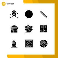 Pack of 9 creative Solid Glyphs of growth budget ruler box shop Editable Vector Design Elements