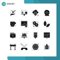 Pictogram Set of 16 Simple Solid Glyphs of coffee security cloud webcam device Editable Vector Design Elements