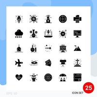 Pictogram Set of 25 Simple Solid Glyphs of paper target payments military bulls eye Editable Vector Design Elements