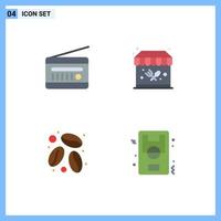 Group of 4 Flat Icons Signs and Symbols for audio broadcasting coffee radio receiver park football Editable Vector Design Elements