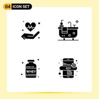 User Interface Pack of 4 Basic Solid Glyphs of hand weight heart hub marketing Editable Vector Design Elements