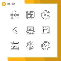 Set of 9 Modern UI Icons Symbols Signs for presentation conference nature call backword Editable Vector Design Elements