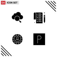 Mobile Interface Solid Glyph Set of 4 Pictograms of cloud modern list manager park Editable Vector Design Elements