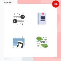 conjunto moderno de 4 iconos y símbolos planos, como elementos de diseño de vectores editables de la escuela de aprendizaje de notas gráficas