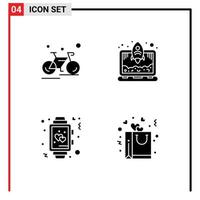 Set of 4 Vector Solid Glyphs on Grid for bicycle love sport rocket watch Editable Vector Design Elements