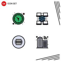 Set of 4 Commercial Filledline Flat Colors pack for clock food wall watch business building Editable Vector Design Elements