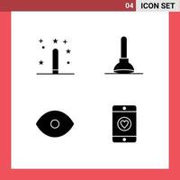 Set of 4 Vector Solid Glyphs on Grid for coding face magic toilet vision Editable Vector Design Elements