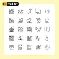 25 User Interface Line Pack of modern Signs and Symbols of eco manufacturing sunrise segway sunset sun Editable Vector Design Elements