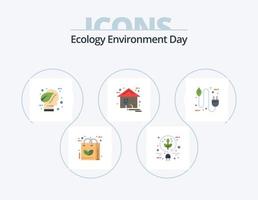 paquete de iconos planos de ecología 5 diseño de iconos. casa. energía. verde. ecológico verde vector