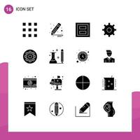 16 Thematic Vector Solid Glyphs and Editable Symbols of movie setting display multimedia two Editable Vector Design Elements