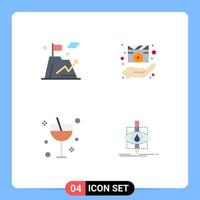 Group of 4 Modern Flat Icons Set for business alcohol mountain hands glass Editable Vector Design Elements