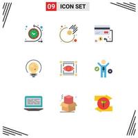 Group of 9 Flat Colors Signs and Symbols for view bulb card light data Editable Vector Design Elements