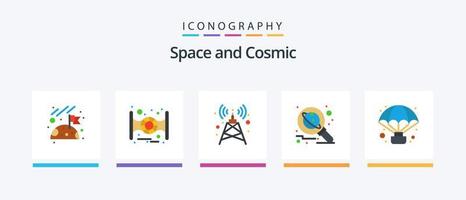 Space Flat 5 Icon Pack Including observation. air. tower. adventure. science. Creative Icons Design vector