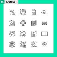 16 Thematic Vector Outlines and Editable Symbols of chemistry computing interface data upload Editable Vector Design Elements