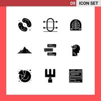 Universal Icon Symbols Group of 9 Modern Solid Glyphs of mountain landscape rowing hill heating Editable Vector Design Elements