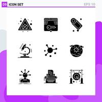 Group of 9 Solid Glyphs Signs and Symbols for elastic microscope login laboratory soap Editable Vector Design Elements