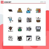 Set of 16 Commercial Flat Color Filled Lines pack for cup statistics avatar pie user Editable Creative Vector Design Elements
