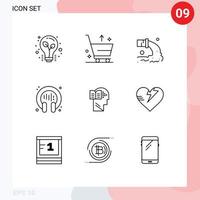 Set of 9 Modern UI Icons Symbols Signs for knowledge headphone pipe conversation waste Editable Vector Design Elements