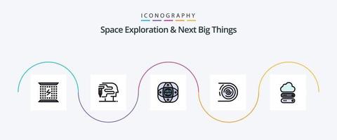 Space Exploration And Next Big Things Line Filled Flat 5 Icon Pack Including endless. cycle. artificial. circulation. globe vector