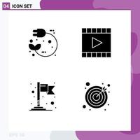 4 Thematic Vector Solid Glyphs and Editable Symbols of eco video player power media player location Editable Vector Design Elements