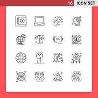 Modern Set of 16 Outlines Pictograph of gear globe paper clip business forbidden Editable Vector Design Elements