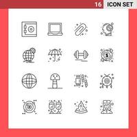 Modern Set of 16 Outlines Pictograph of gear globe paper clip business forbidden Editable Vector Design Elements