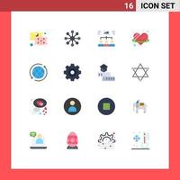 16 User Interface Flat Color Pack of modern Signs and Symbols of internet global project romance heart Editable Pack of Creative Vector Design Elements