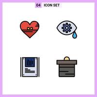 Pack of 4 creative Filledline Flat Colors of heart graphy like eye decryption Editable Vector Design Elements