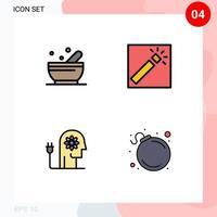 Mobile Interface Filledline Flat Color Set of 4 Pictograms of bowl boosting photo retouch mind Editable Vector Design Elements