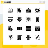 User Interface Pack of 16 Basic Solid Glyphs of statistics chart disc picture hang Editable Vector Design Elements