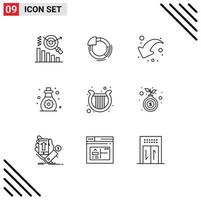 Pack of 9 Modern Outlines Signs and Symbols for Web Print Media such as irish harp share toddler oil Editable Vector Design Elements