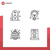 4 Thematic Vector Filledline Flat Colors and Editable Symbols of decoration disco tower creative night Editable Vector Design Elements