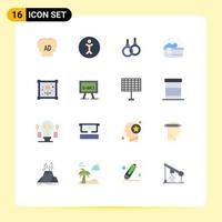 16 Universal Flat Color Signs Symbols of hobby patch ring relaxing bath hot bath Editable Pack of Creative Vector Design Elements