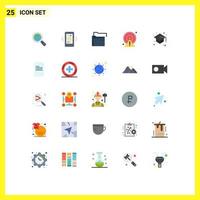 Editable Vector Line Pack of 25 Simple Flat Colors of graduate cap back to school folder point caution Editable Vector Design Elements