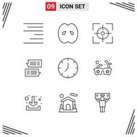 9 Thematic Vector Outlines and Editable Symbols of clock message aim mail chat Editable Vector Design Elements