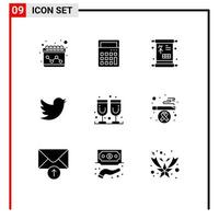 paquete de iconos de vector de stock de 9 signos y símbolos de línea para elementos de diseño de vector editables sociales de vidrio de suerte de jugo de cigarrillo