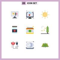 paquete de 9 signos y símbolos de colores planos modernos para medios de impresión web como el evento santo helios fecha tabletas elementos de diseño de vectores editables